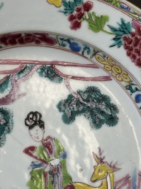 A pair of Chinese famille rose 'Magu' plates, Yongzheng