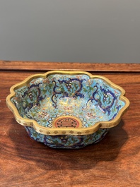 A Chinese flower-shaped cloisonn&eacute; 'dragon' bowl, Qianlong