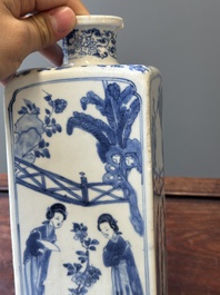 A Chinese blue and white square 'Long Eliza' flask and a covered bowl, Kangxi