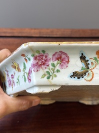 A pair of hexagonal Chinese Canton famille rose jardinieres on stands, 19th C.