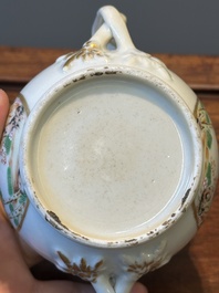 A rare Chinese Canton famille rose covered sugar bowl, a cup and saucer, 19th C.