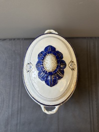 A Chinese export monogrammed blue-enameled and gilt tureen and cover, Qianlong