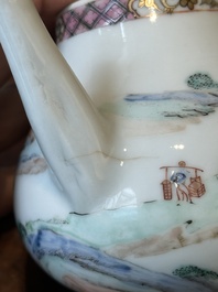 A Chinese famille rose teapot with landscape design, Yongzheng
