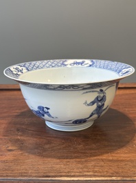 Een Chinese blauw-witte 'klapmuts' kom met een moordsc&egrave;ne, Chenghua merk, Kangxi