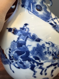 A Chinese blue, white and copper-red vase with warriors on horseback, Qianlong mark, 19th C.