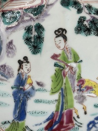 A pair of Chinese famille rose 'Magu' plates, Yongzheng