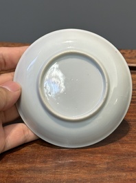 Five Chinese famille rose cups and six saucers with floral decor, Yongzheng/Qianlong