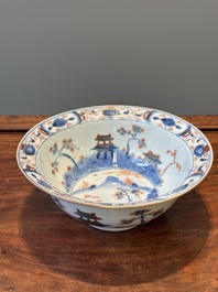 A Chinese Imari-style 'klapmuts' bowl with landscape design, ex-collection of August the Strong, Kangxi