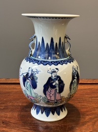 A Chinese doucai 'Eight Immortals' vase, Qianlong mark, Republic