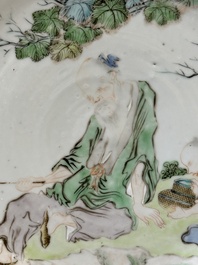 A Chinese famille verte dish, a famille rose basin and a dish, 19th C.