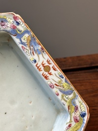 A pair of hexagonal Chinese Canton famille rose jardinieres on stands, 19th C.