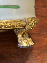 A Chinese famille rose 'Tao Yuanming 陶淵明' brush pot with gilt bronze mounts, Yongzheng