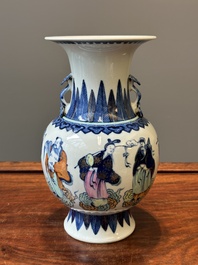 A Chinese doucai 'Eight Immortals' vase, Qianlong mark, Republic