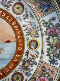 A Chinese Canton famille rose memorial plate commemorating the discovery of India, ca. 1900