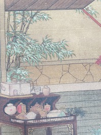 Chinese school: 'Emperor Qianlong with children', ink and colour on silk, 18/19th C.