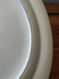 A Chinese blue-and-orange-enameled plate with a harbor view, Jiaqing