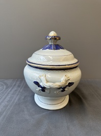 A Chinese export monogrammed blue-enameled and gilt tureen and cover, Qianlong