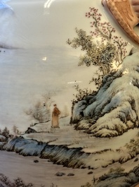 A Chinese famille rose 'hu' vase with mountainous landscape, signed Wang Xiaoting 汪小亭, dated 1943