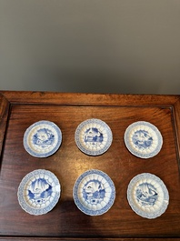 Six Chinese blue and white 'acupuncture' saucers, Kangxi