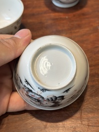 Five Chinese export grisaille cups and a milk jug, Qianlong