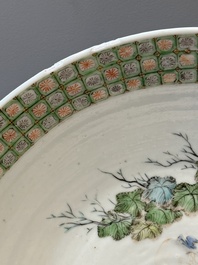 A Chinese famille verte dish, a famille rose basin and a dish, 19th C.