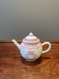 A 28-piece Chinese puce-enamelled and gilt armorial tea service with crowned monograms, Qianlong