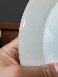 A pair of Chinese famille rose 'Magu' plates, Yongzheng