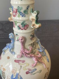 A Chinese famille rose '18 Luohan' bottle vase, 19th C.