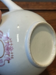 A 28-piece Chinese puce-enamelled and gilt armorial tea service with crowned monograms, Qianlong