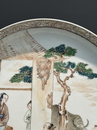 Een fijn Chinees famille rose eierschaal bord met het verhaal van 'De ossenherder en de weefster', Yongzheng