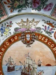 A Chinese Canton famille rose memorial plate commemorating the discovery of India, ca. 1900