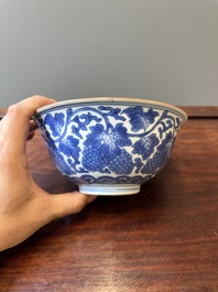 A Chinese blue and white 'grape' bowl, Jiajing mark, Shunzhi/Kangxi