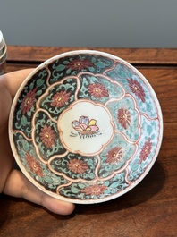 Nine Chinese famille rose cups and eight saucers, Yongzheng/Qianlong