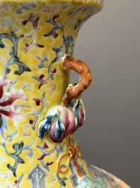 A Chinese famille rose vase with a mountainous landscape, Qianlong mark, Republic