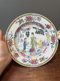 A pair of Chinese famille rose 'Magu' plates, Yongzheng