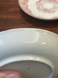 A 28-piece Chinese puce-enamelled and gilt armorial tea service with crowned monograms, Qianlong