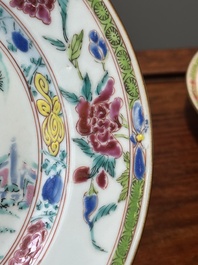 A pair of Chinese famille rose 'Magu' plates, Yongzheng