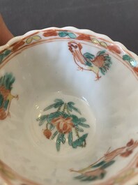 Twee paar Chinese famille verte koppen en schotels, Kangxi