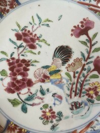 A pair of Chinese famille rose 'rooster' plates, Yongzheng