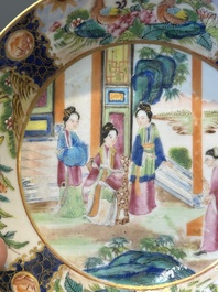 A rare Chinese Canton famille rose covered sugar bowl, a cup and saucer, 19th C.