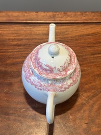 A 28-piece Chinese puce-enamelled and gilt armorial tea service with crowned monograms, Qianlong
