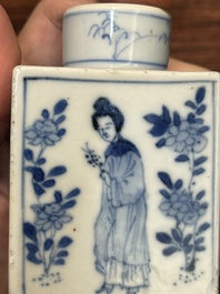 A rectangular Chinese blue and white 'Long Eliza' tea caddy and cover, Kangxi