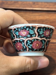 Nine Chinese famille rose cups and eight saucers, Yongzheng/Qianlong