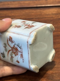 A pair of Chinese famille verte square tea caddies, Kangxi