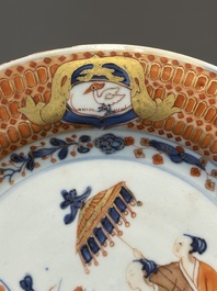 Three Chinese Imari-style 'Parasol ladies' plates after Cornelis Pronk, Qianlong