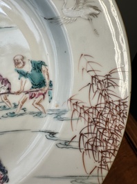 A Chinese famille rose 'fishermen' plate, Yongzheng/Qianlong