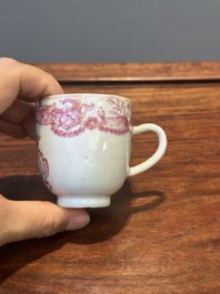 A 28-piece Chinese puce-enamelled and gilt armorial tea service with crowned monograms, Qianlong