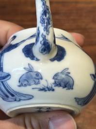 A Chinese blue and white 'Long Eliza' teapot and cover, Chenghua mark, Kangxi