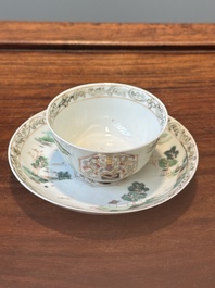 Tasse et soucoupe en porcelaine de Chine famille rose aux armes de Beekman de Z&eacute;lande pour le march&eacute; hollandais, Yongzheng