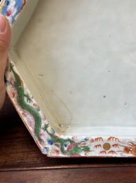 A pair of hexagonal Chinese Canton famille rose jardinieres on stands, 19th C.